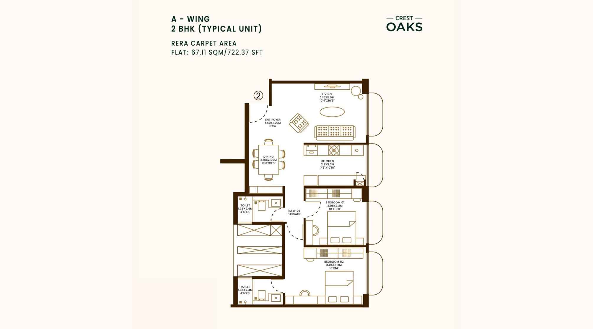 Crest-Oaks-Floor-Plan-Wing-A-2-BHK-722-Sqft