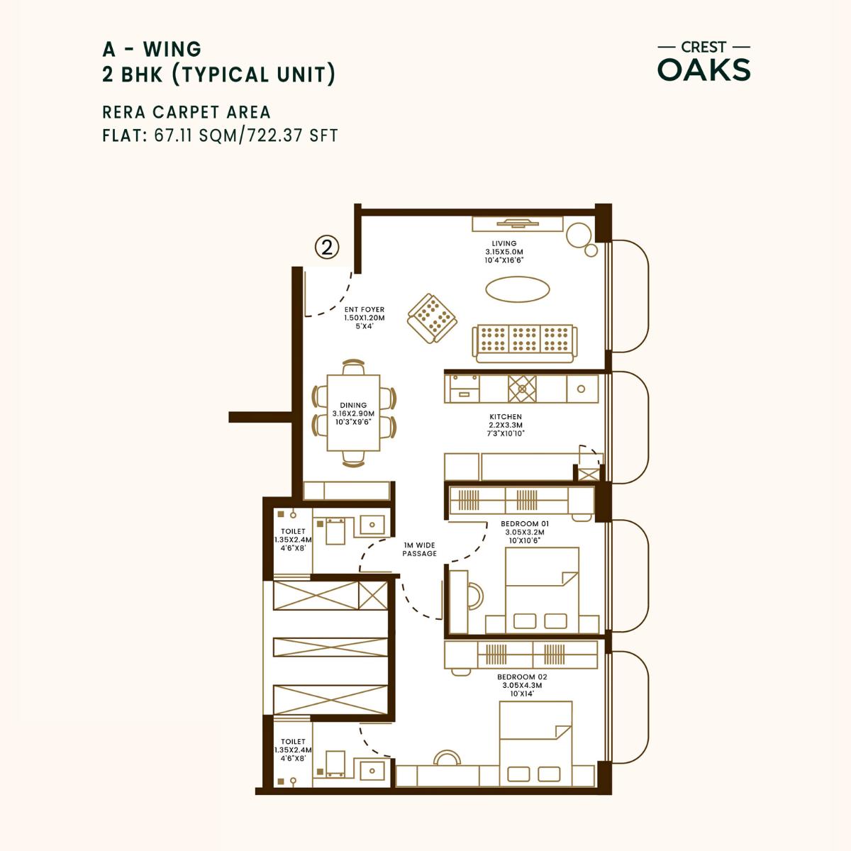 Crest-Oaks-Floor-Plan-Wing-A-2-BHK-722-Sqft