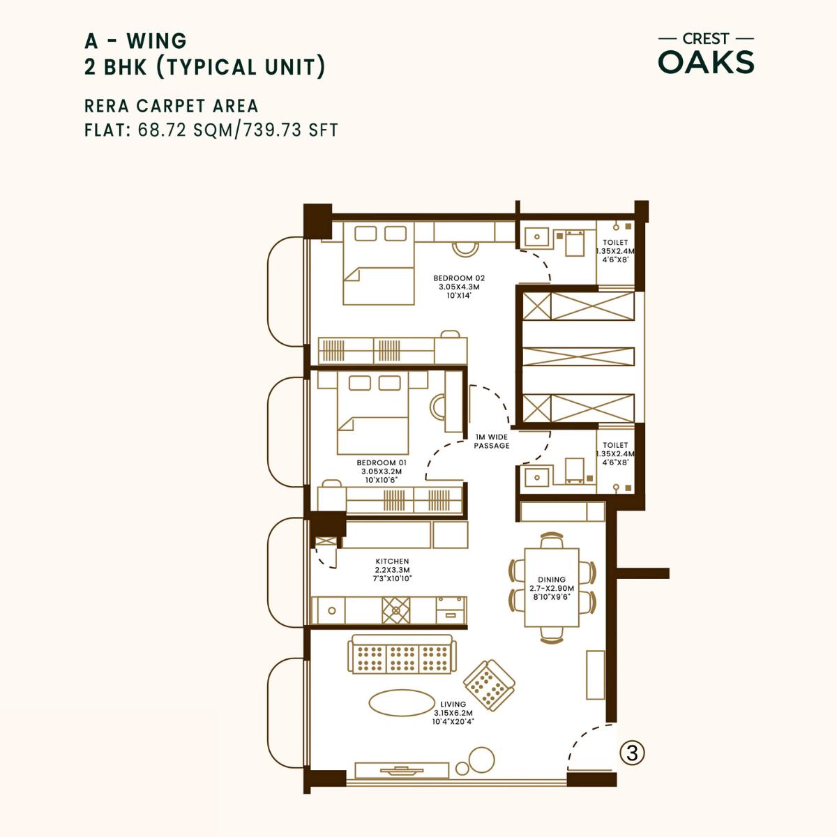 Crest-Oaks-Floor-Plan-Wing-A-2-BHK-739-Sqft