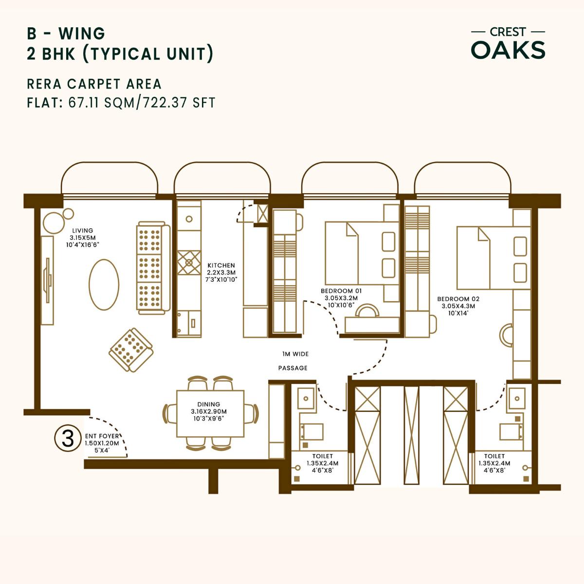 Crest-Oaks-Floor-Plan-Wing-B-2-BHK-722-Sqft