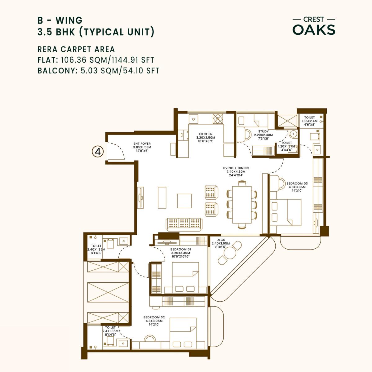 Crest-Oaks-Floor-Plan-Wing-B-3.5-BHK-1144-Sqft