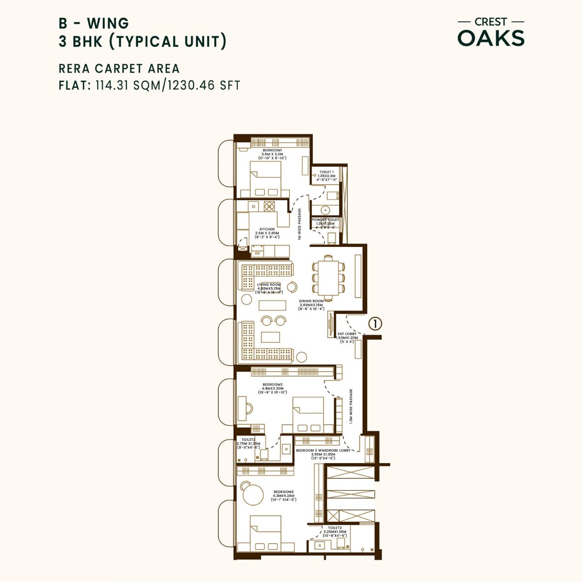 Crest-Oaks-Floor-Plan-Wing-B-3-BHK-1230-Sqft